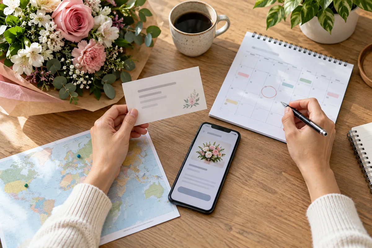 Internationale Blumenlieferung mit Adresse und Liefertermin planen