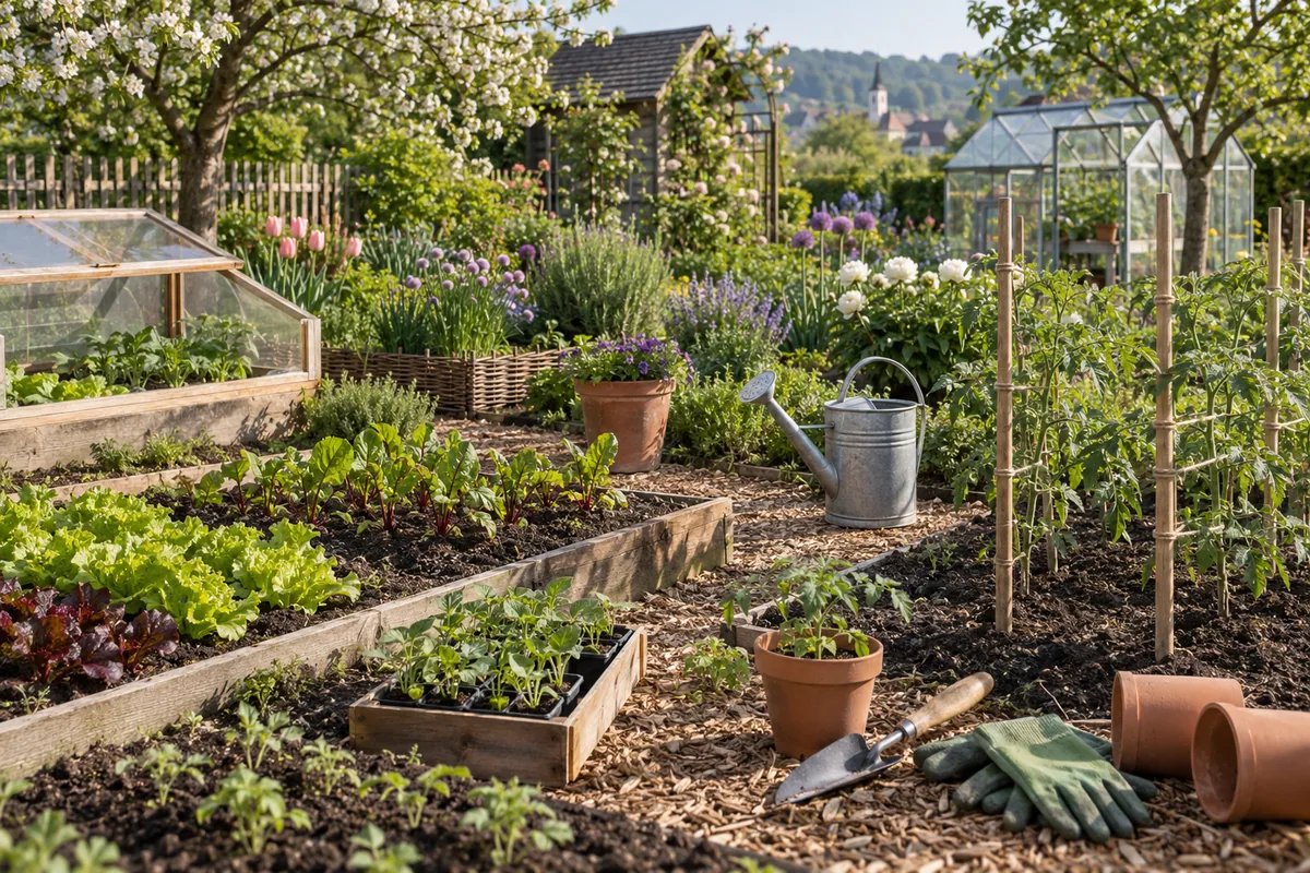Gartenarbeiten im Frühling und Sommer mit Aussaat und Pflanzenpflege