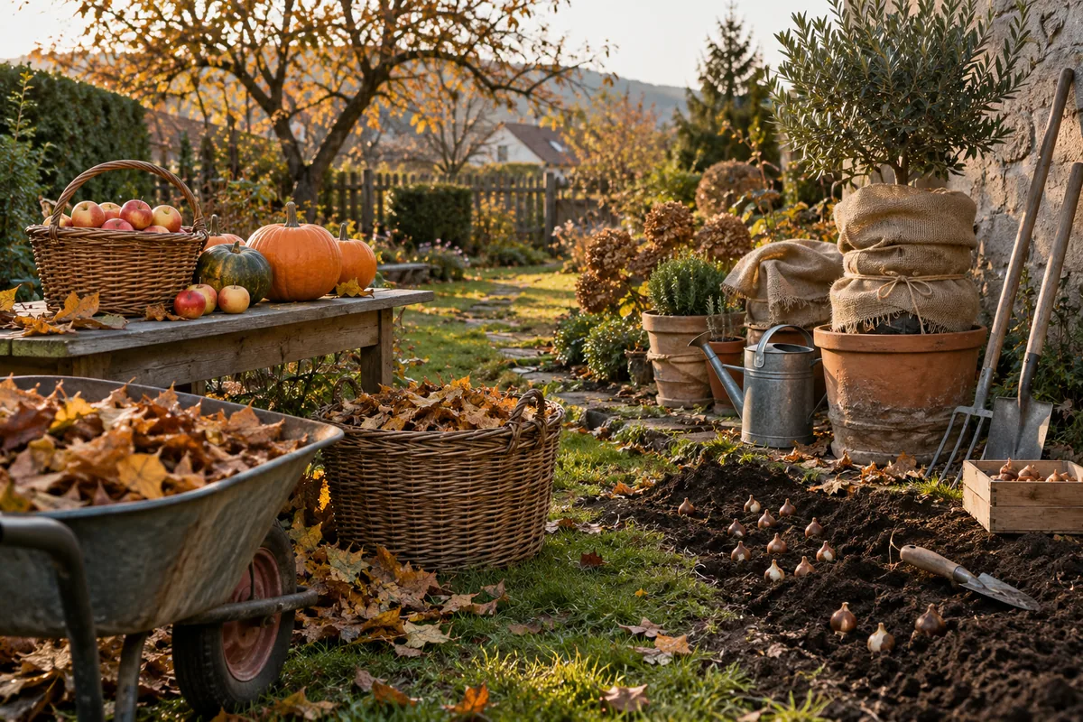 Gartenarbeiten im Herbst und Winter mit Ernte und Frostschutz