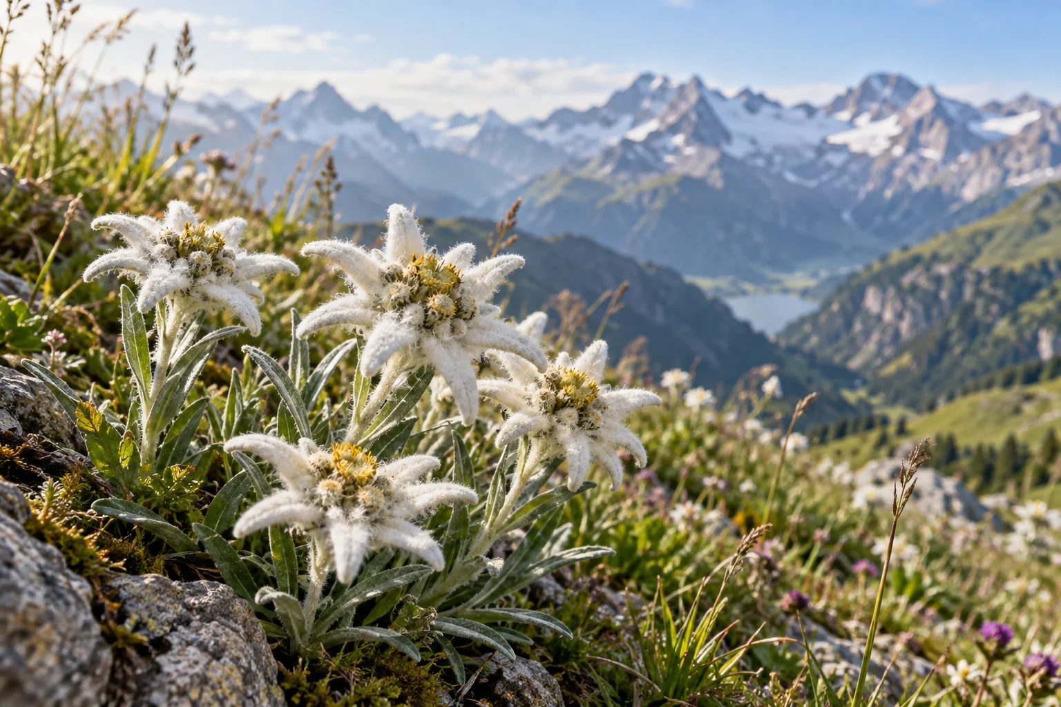 Edelweißblüten auf einer alpinen Wiese
