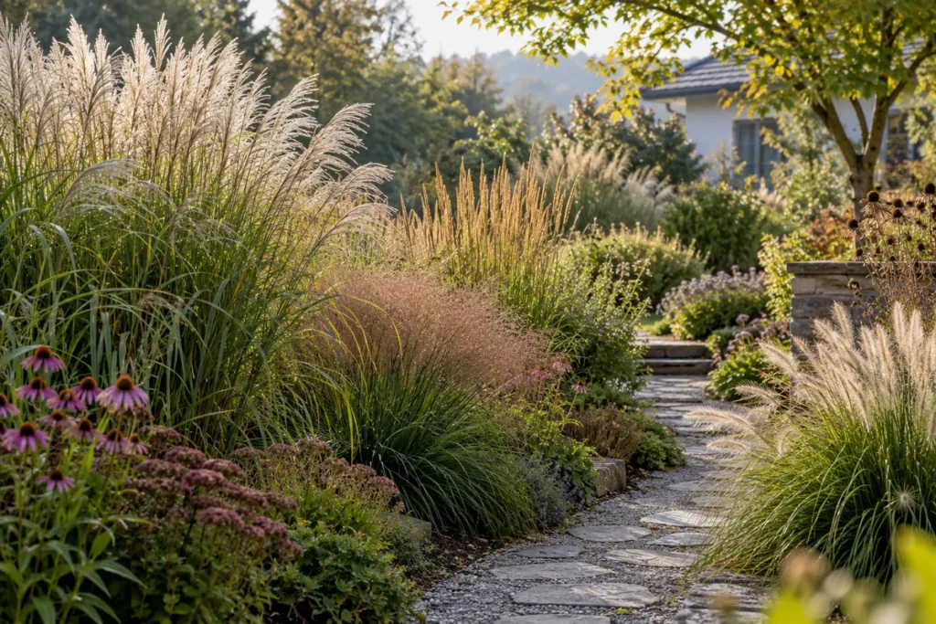 Ziergräser im Garten richtig kombinieren Ziergräser im Garten mit verschiedenen Wuchshöhen und Samenständen